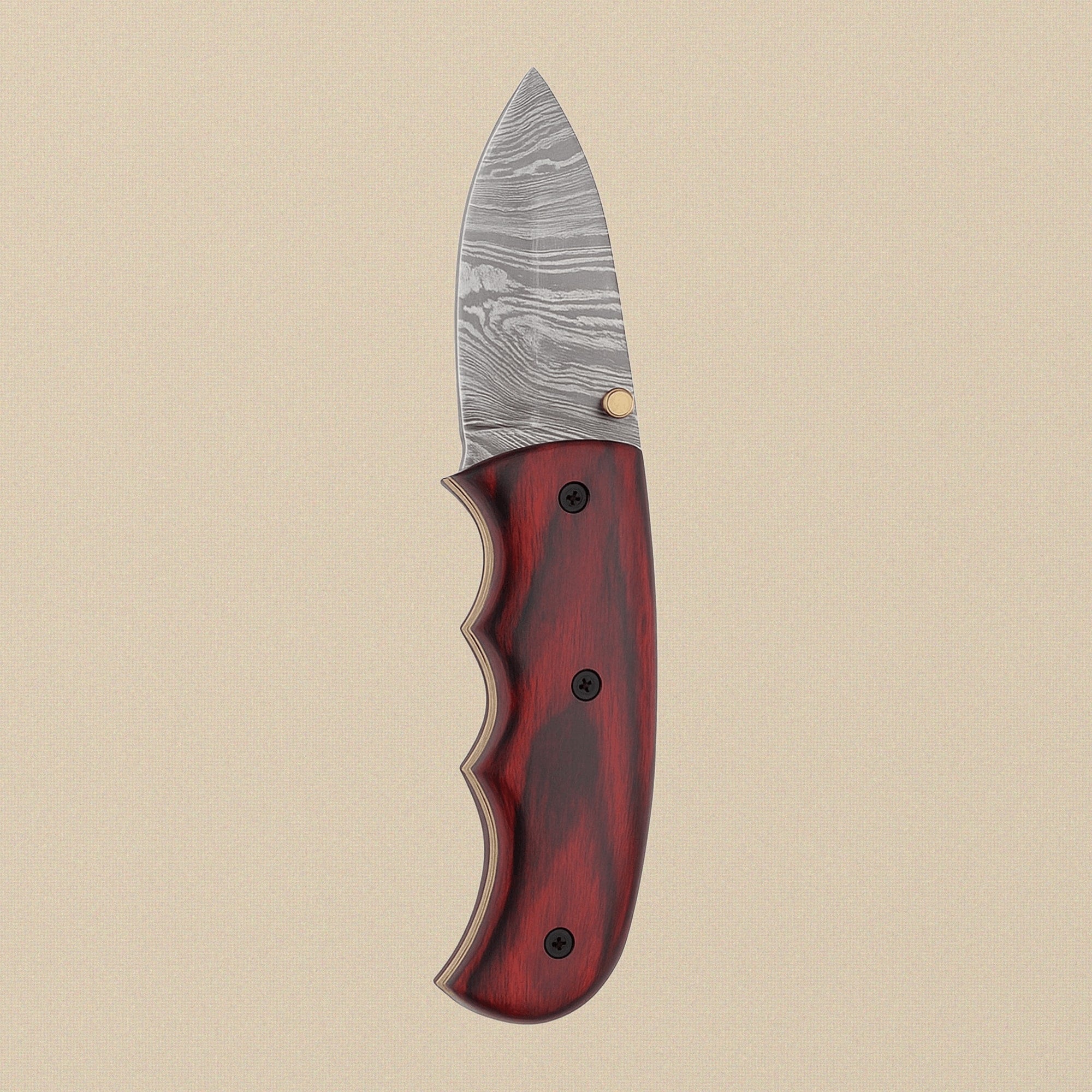 Folding Knife with 76mm Damascus Steel Blade, Red Pakkawood Handle and Leather Sheath | Folding Knife | Toolsmith Ltd UK