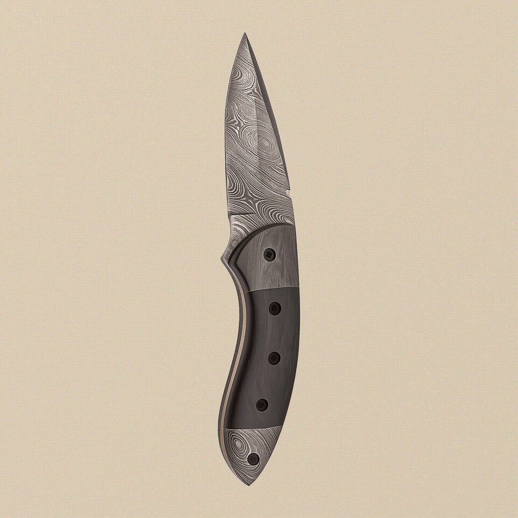 Buffalo Horn Handled Folding Knife with 76mm Damascus Steel Blade and Leather Sheath | Folding Knife | Toolsmith Ltd UK