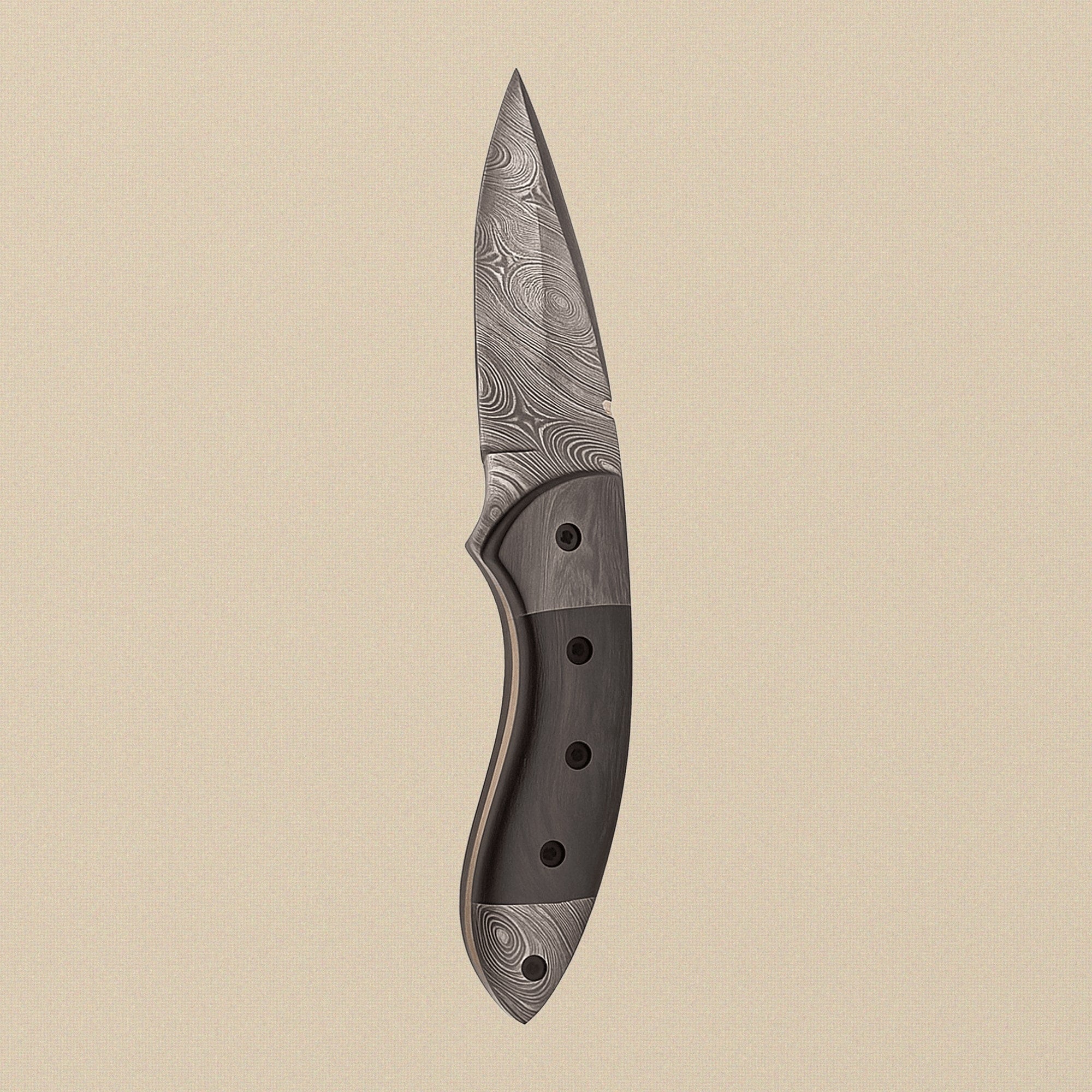 Buffalo Horn Handled Folding Knife with 76mm Damascus Steel Blade and Leather Sheath | Folding Knife | Toolsmith Ltd UK