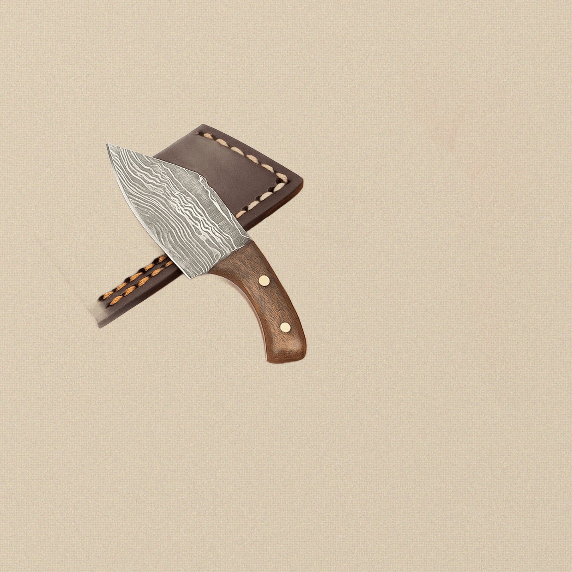 Miniature Damascus Skinner Knife, 50mm Blade, with Micarta Handle and Leather Sheath | Knife | Toolsmith Ltd UK