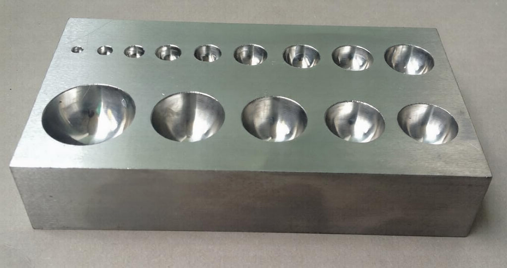 Flat Steel Dapping Block/ Plate, Hardened Steel, Jewellery Making Tool with 14 Half Spheres, 125mm x 65mm x 25mm | Jewellery Making Tools | Toolsmith Ltd UK