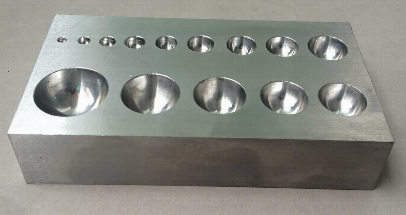 Flat Steel Dapping Block/ Plate, Hardened Steel, Jewellery Making Tool with 14 Half Spheres, 125mm x 65mm x 25mm | Jewellery Making Tools | Toolsmith Ltd UK