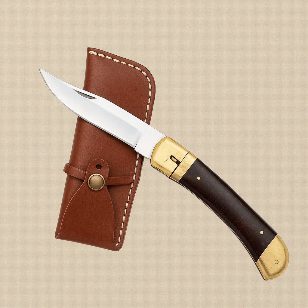 Micarta-Handled Folding Utility Knife with 101mm D2 Steel Blade and Leather Sheath | Utility Knife | Toolsmith Ltd UK