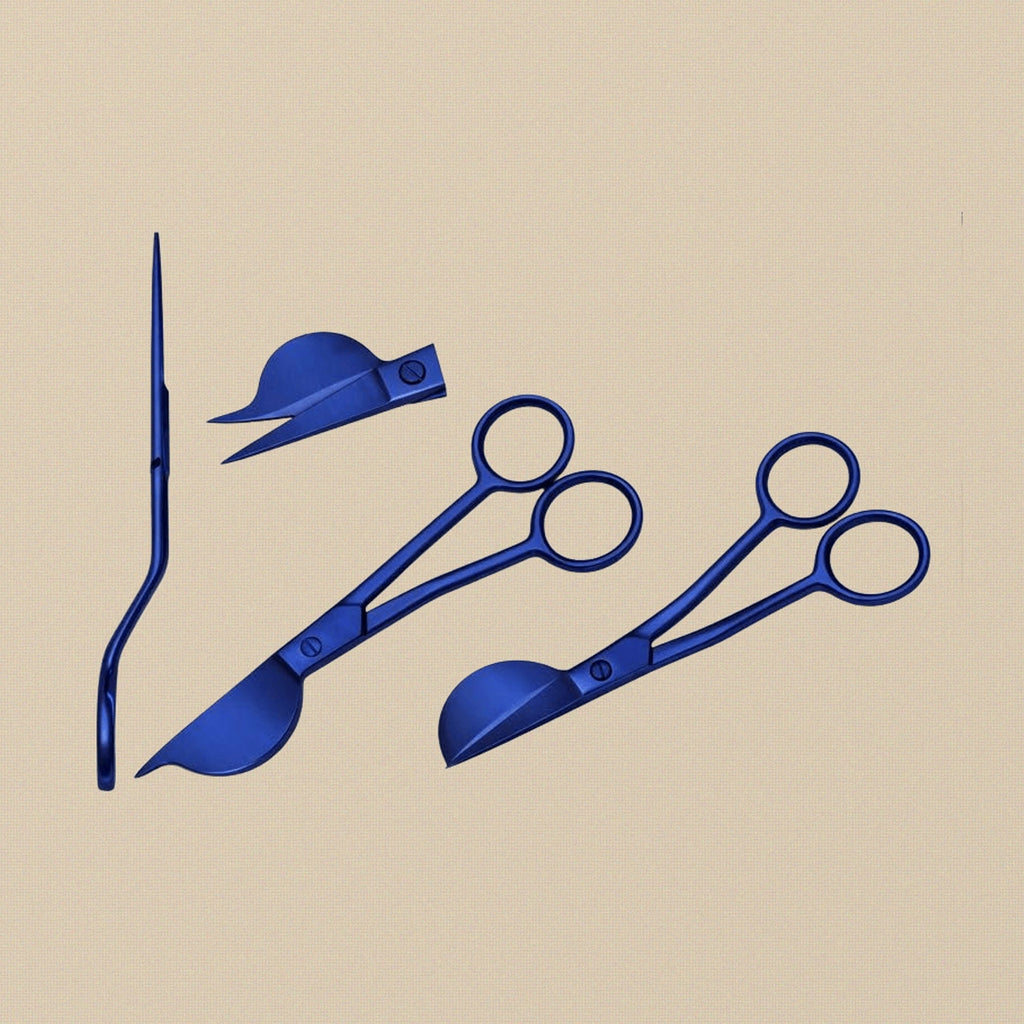 6 Inch Blue Half Duckbill Applique Scissors, Curved Embroidery Lace Thread Quilting Shears, Double Bent Curved Offset Handle for Embroidery, Fabric, Thread, Knitting, Sewing, Arts & Craft | Jewellery Making Tools | Toolsmith Ltd UK