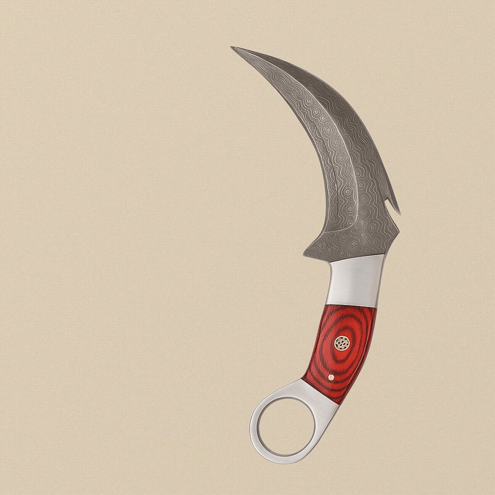 Karambit Knife with 5-Inch Raindrop Damascus Blade and Red Pakkawood Handle | Knife | Toolsmith Ltd UK