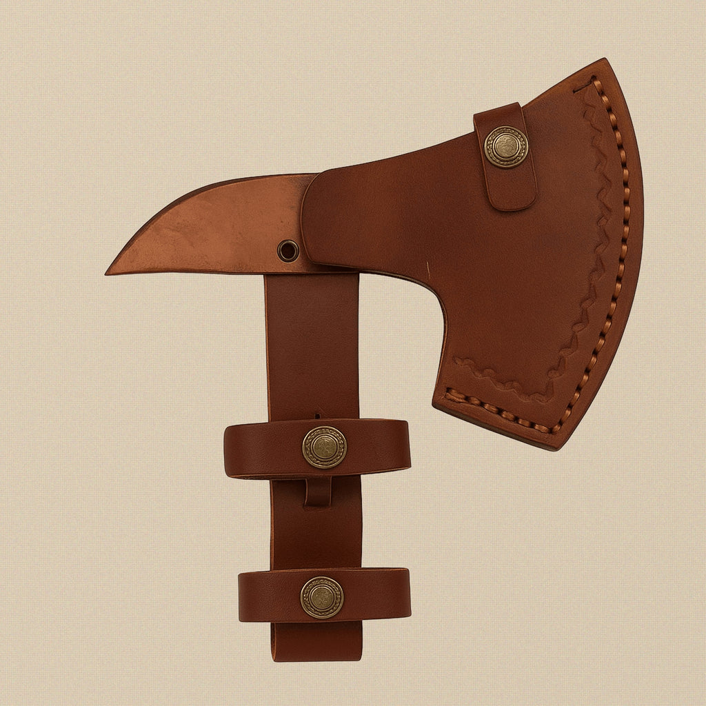 Damascus Steel Axe, 19-inch, with Walnut Wood Handle and Leather Sheath | Axe | Toolsmith Ltd UK