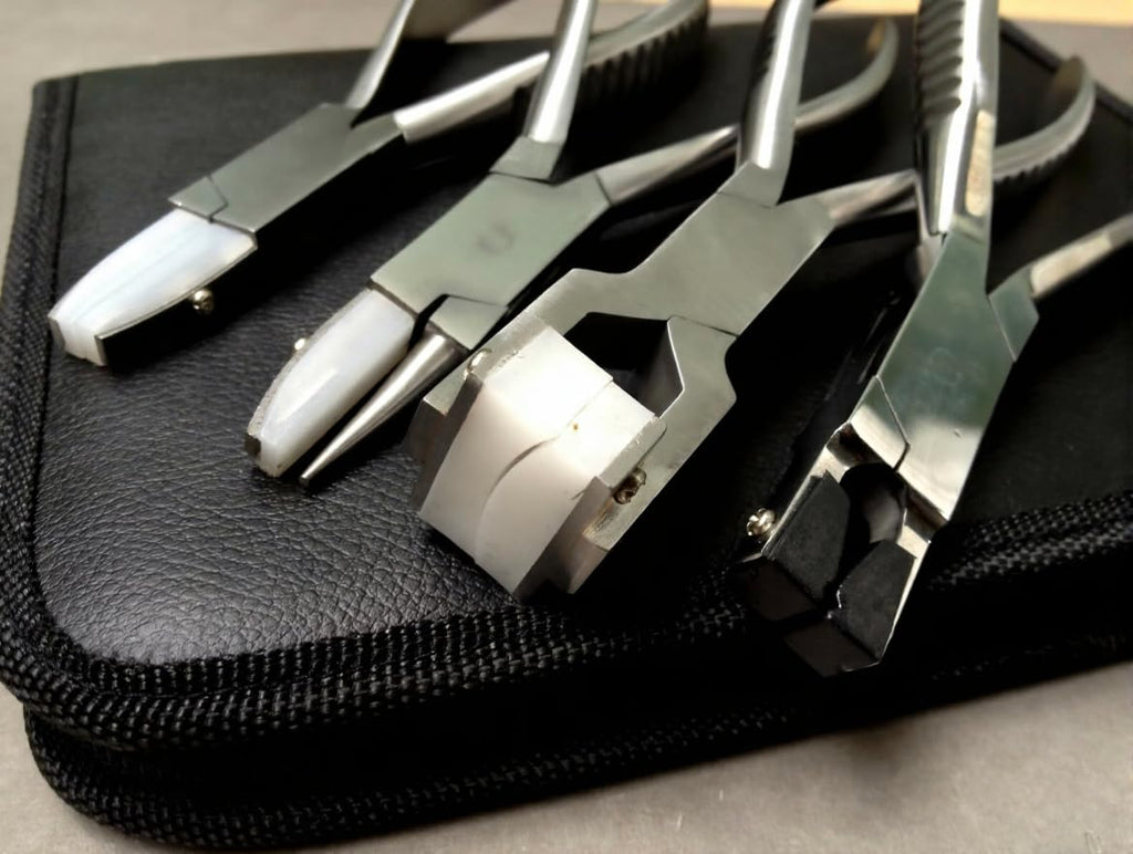 Professional 4-Piece Optical Pliers Set, 5.5-Inch Stainless Steel Round Flat Nylon Curving Compress Tools for Jewellery and Opticians with Carrying Case | Jewellery Making Tools | Toolsmith Ltd UK