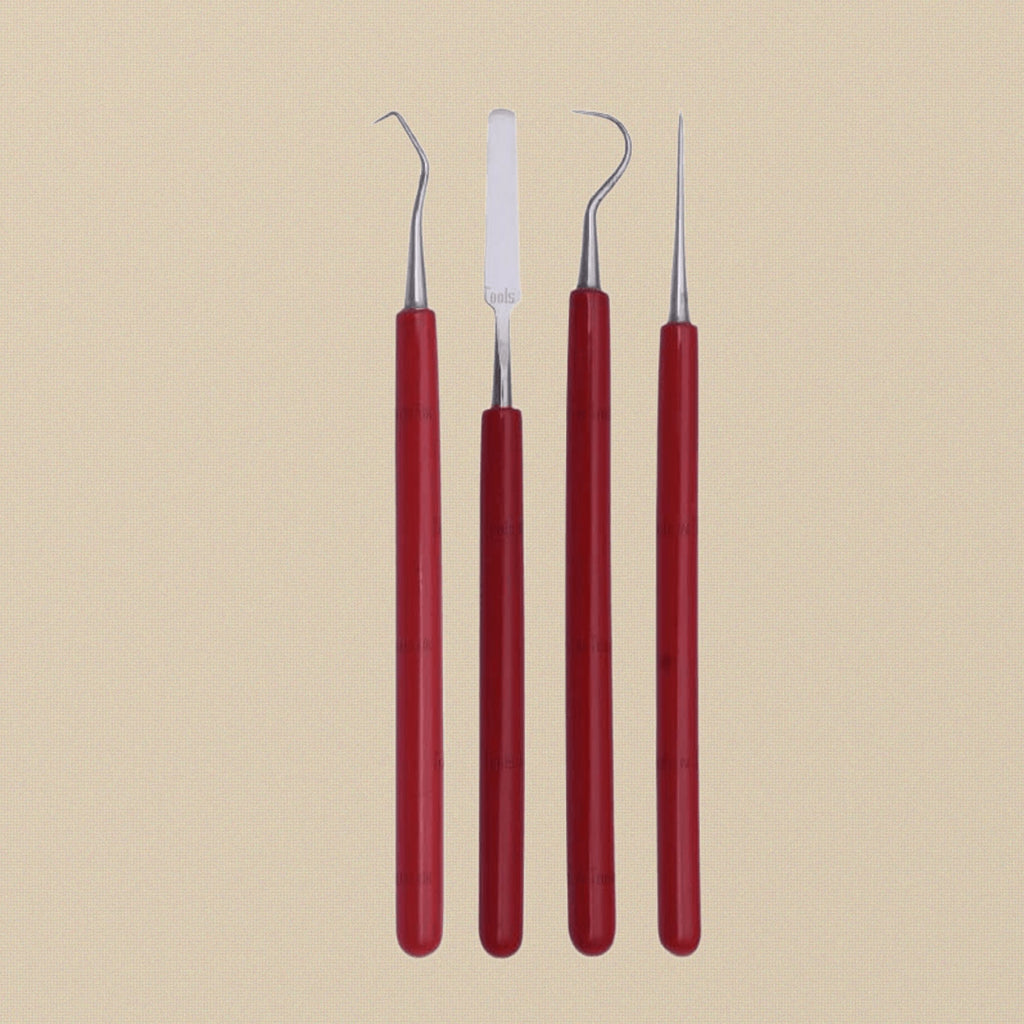 Professional 4-Piece PVC Wax Carving Tool Set, Single Ended, Metal Clay Sculpting, Modelling Probes and Spatulas | Dental Instruments | Toolsmith Ltd UK