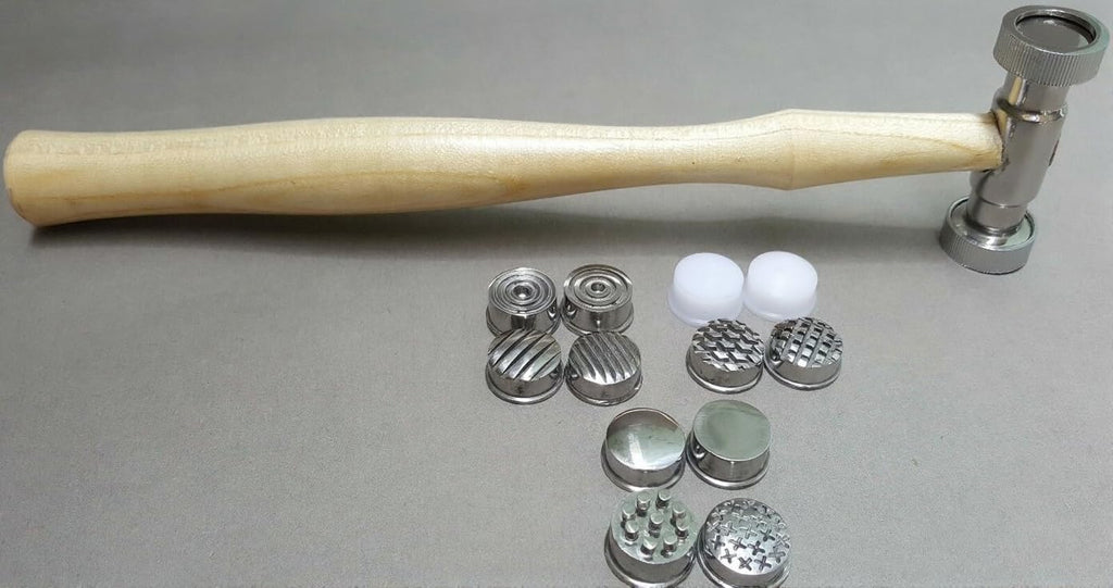 Metal Texturing Hammer with 12 Interchangeable Pattern Faces, Wooden Handle, Jewellery Making and Repousse Tool Set | Jewellery Making Tools | Toolsmith Ltd UK