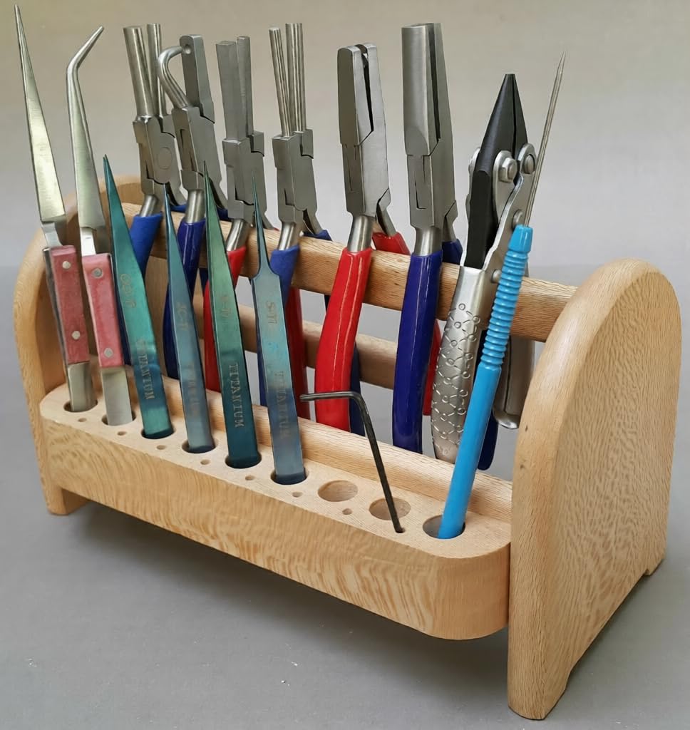Wooden Pliers and Tool Rack Stand, Deluxe Jewellery Work Bench Organiser, 22.9 cm L x 10.2 cm W x 12.7 cm H | Jewellery Making Tools | Toolsmith Ltd UK