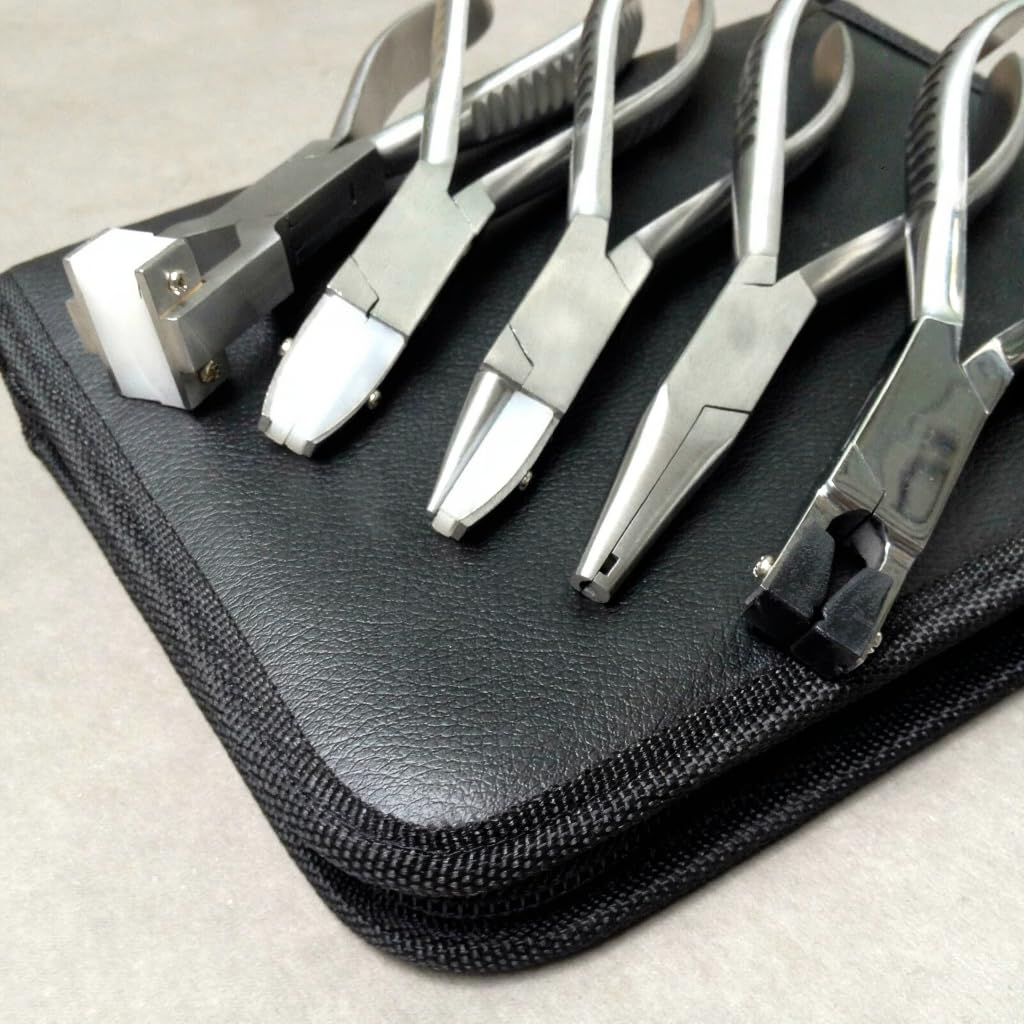 Premium 5-Piece Optical Pliers Set, 5.5-Inch Stainless Steel, Round Flat Nylon Curving Compress Tools for Jewellery and Opticians with Storage Case | Jewellery Making Tools | Toolsmith Ltd UK