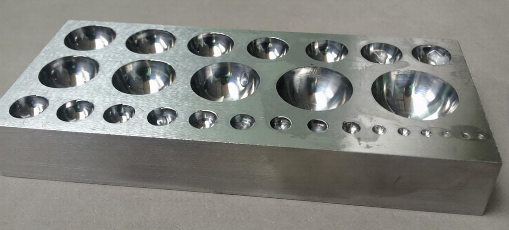 Large Hardened Steel Dapping Block Plate for Jewellery Making, 27 Half Spheres, 130mm x 64mm x 19mm | Jewellery Making Tools | Toolsmith Ltd UK