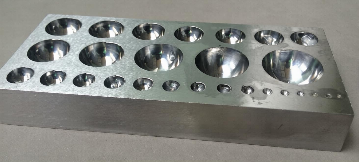 Large Hardened Steel Dapping Block Plate for Jewellery Making, 27 Half Spheres, 130mm x 64mm x 19mm | Jewellery Making Tools | Toolsmith Ltd UK