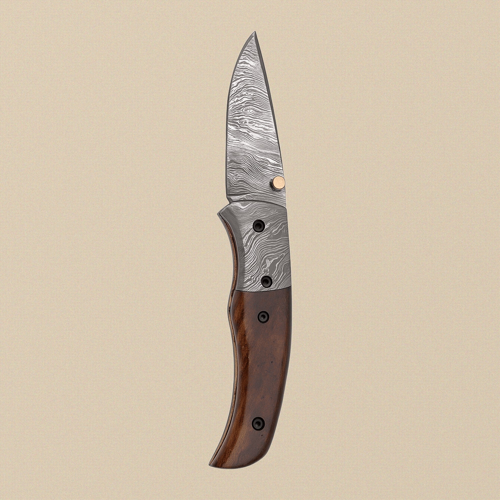 Ram-Horn Handled Damascus Folding Knife with Fire Pattern Blade & Sheath, 7.5-inch | Folding Knife | Toolsmith Ltd UK