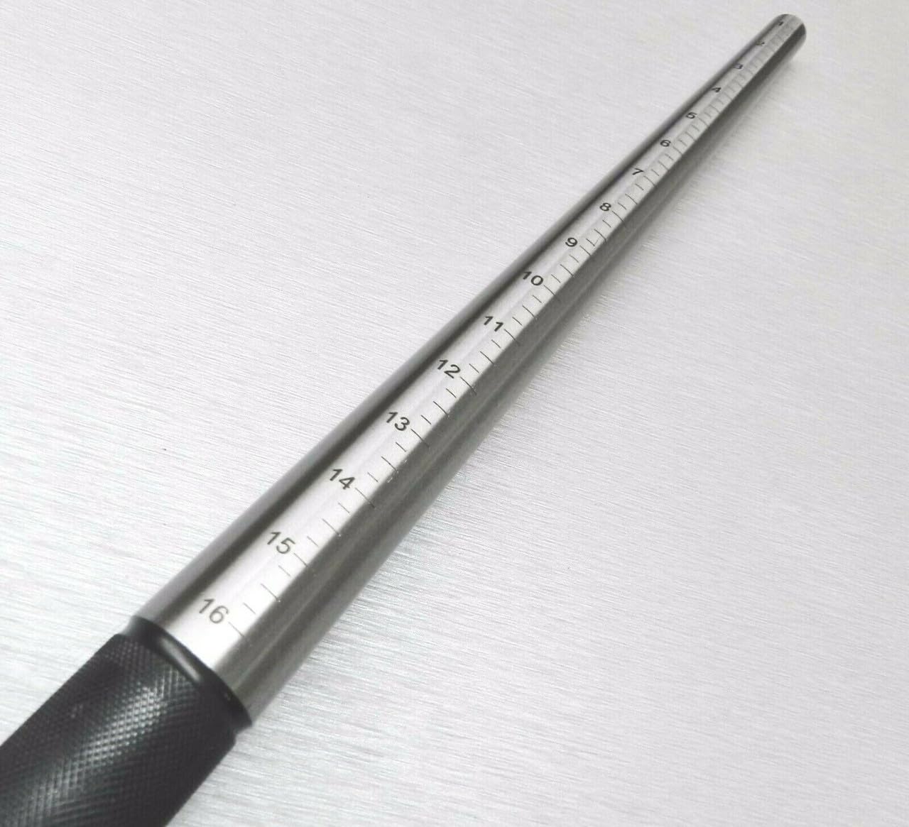 Premium Round Ring Mandrel, Solid Steel Jewellery Shaping and Forming Tool, 1-16 Size Markings, 13 Inch with Textured Grip Handle | Jewellery Making Tools | Toolsmith Ltd UK