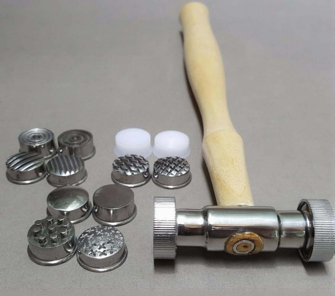 Metal Texturing Hammer with 12 Interchangeable Pattern Faces, Wooden Handle, Jewellery Making and Repousse Tool Set | Jewellery Making Tools | Toolsmith Ltd UK