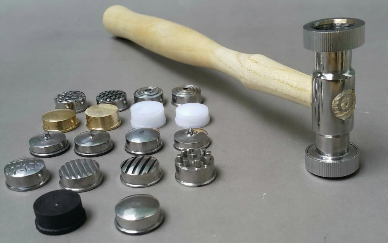 Metal Texturing Hammer Set with 18 Interchangeable Face Patterns, Wooden Handle, Repousse Jewellery Making Tool | Jewellery Making Tools | Toolsmith Ltd UK