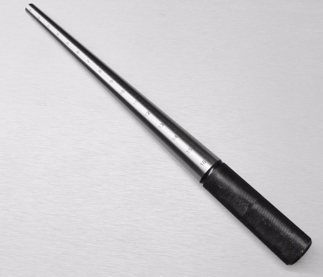 Premium Round Ring Mandrel, Solid Steel Jewellery Shaping and Forming Tool, 1-16 Size Markings, 13 Inch with Textured Grip Handle | Jewellery Making Tools | Toolsmith Ltd UK