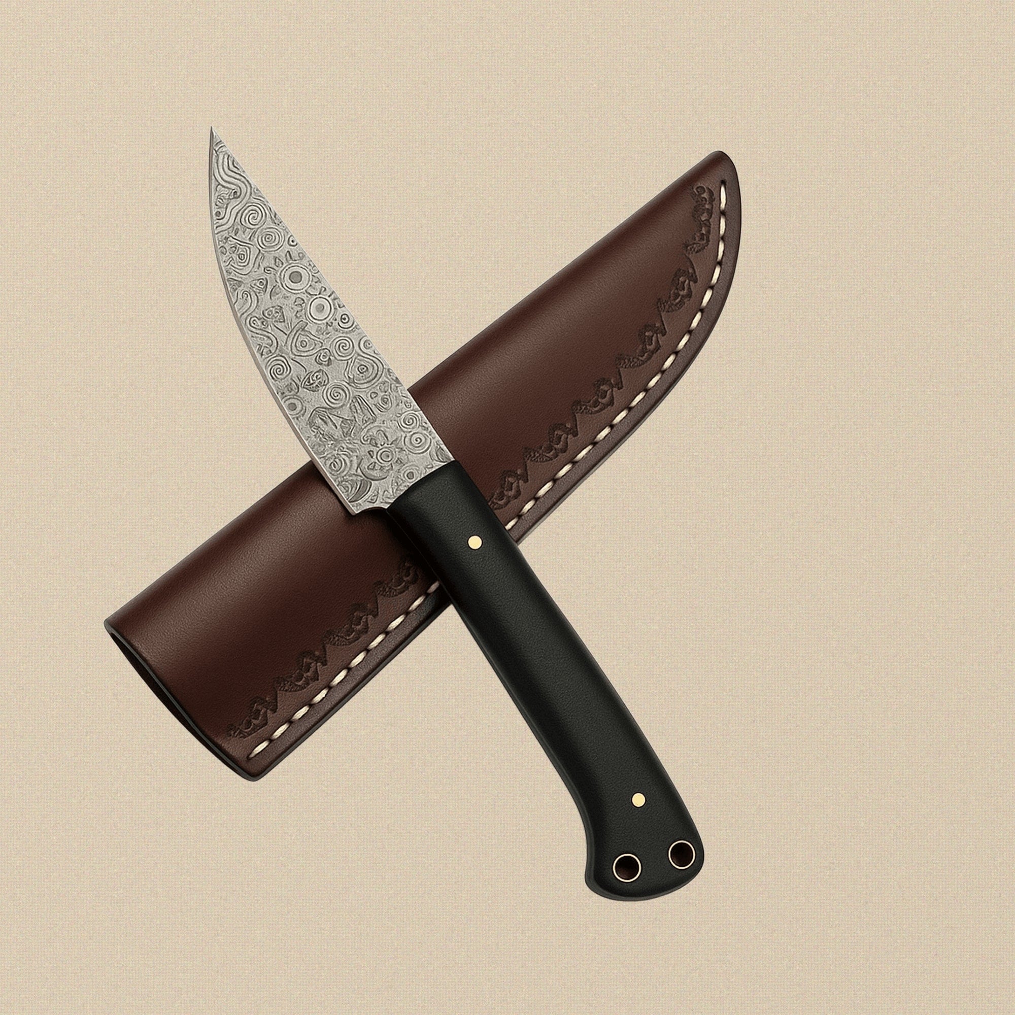 Damascus Steel 6-Piece Chef Knife Set with Black Micarta Handles & Leather Sheaths | Knife Set | Toolsmith Ltd UK