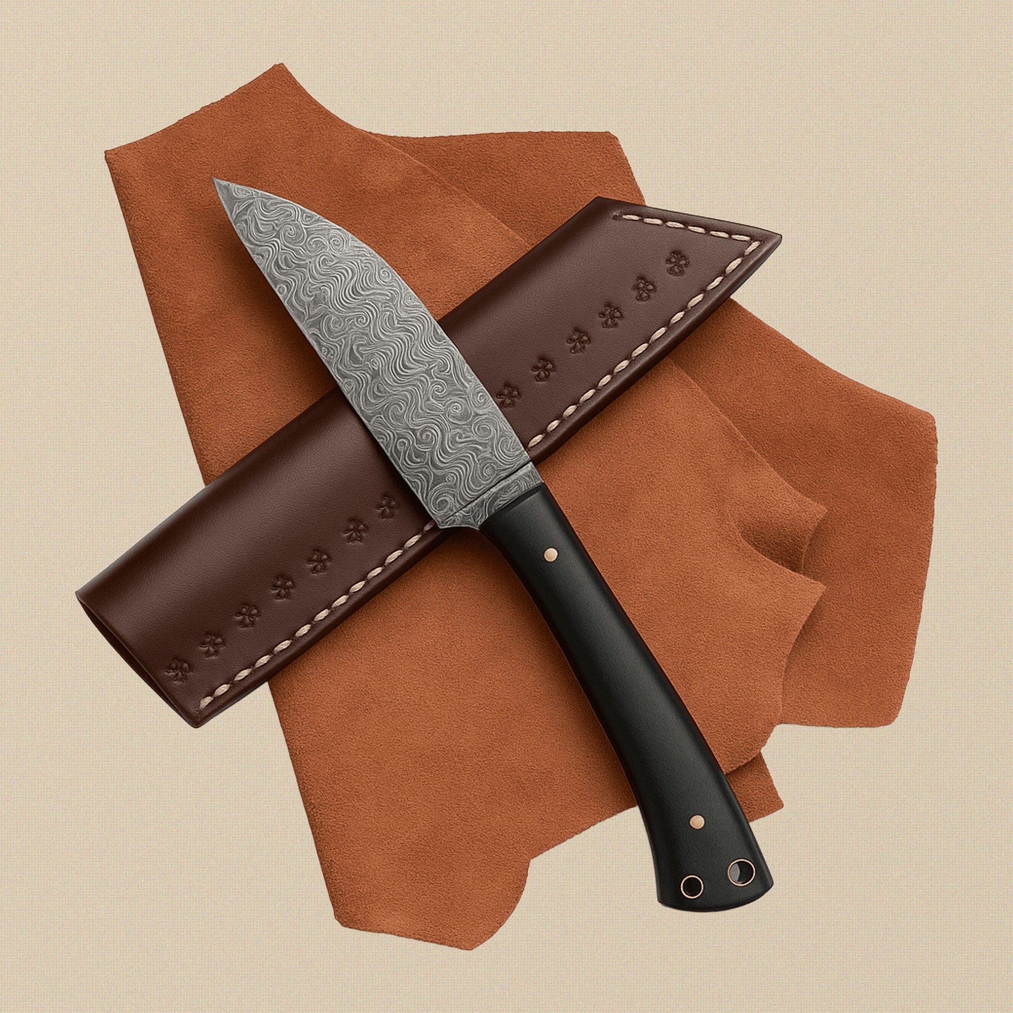 Damascus Steel 6-Piece Chef Knife Set with Black Micarta Handles & Leather Sheaths | Knife Set | Toolsmith Ltd UK