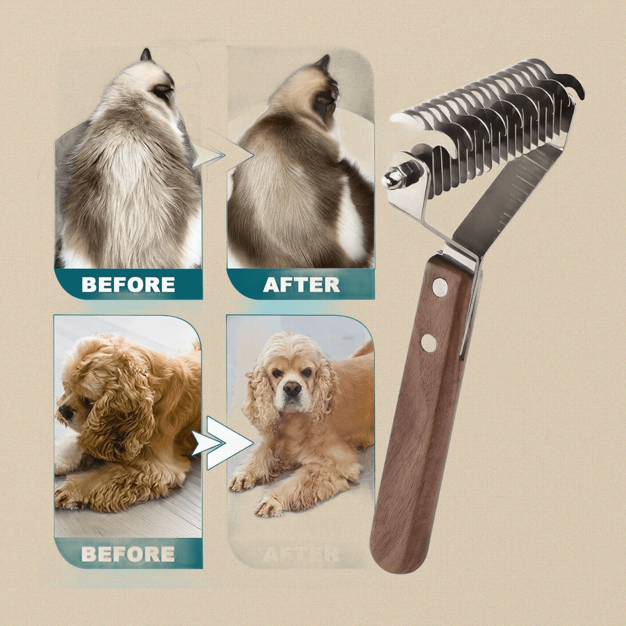 20 Blade Pet Grooming Dematting Tool, Dogs and Cats Hair Stripper/ Brush with Wooden Handle, Metal Spring Design for Pets Fur Removal Comb | Pet Grooming Tools | Toolsmith Ltd UK