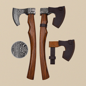 Damascus Steel Hatchet 15.5-inch with Walnut Wood Handle and Leather Sheath | Axe | Toolsmith Ltd UK