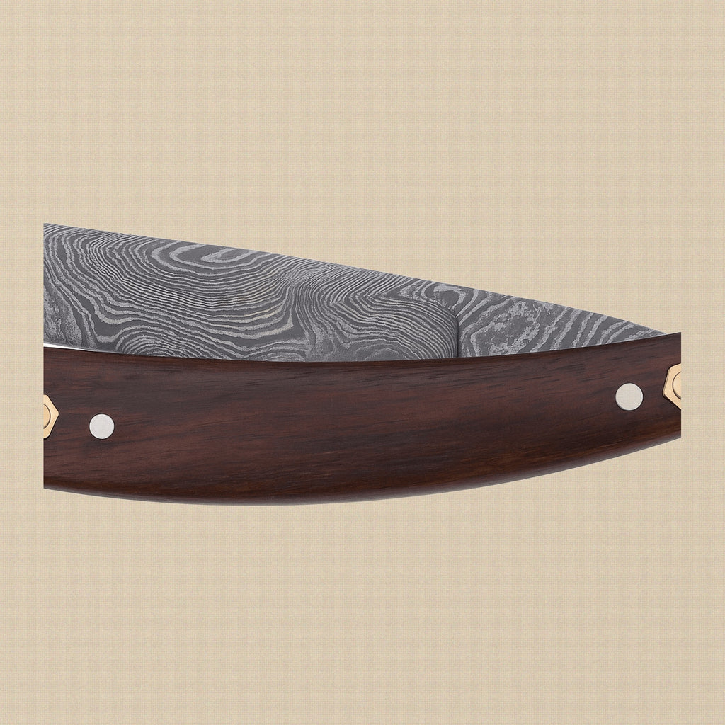 Damascus Steel Straight Razor with 70 mm Blade and Rosewood Handle | Straight Razor | Toolsmith Ltd UK