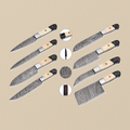 8-Piece Damascus Steel Chef Knife Set with Camel Bone & Micarta Handles and Leather Sheaths | Knife Set | Toolsmith Ltd UK