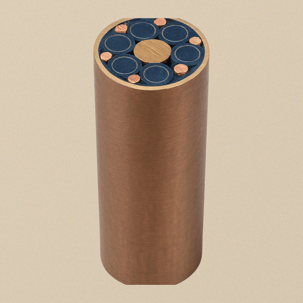 Mosaic Pin, 2 Inch (50mm), 8mm Diameter with Brass and Copper Geometric Pattern | Knife Making Supplies | Toolsmith Ltd UK