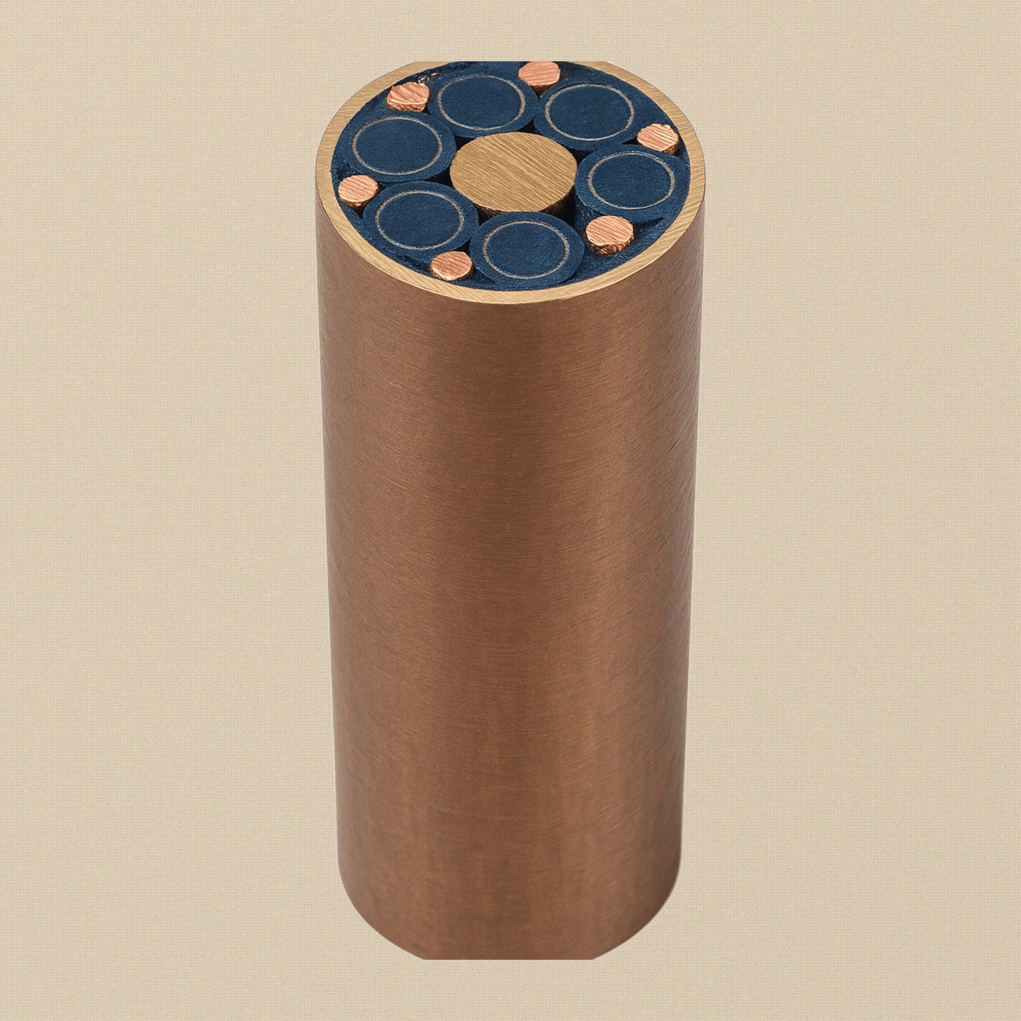 Mosaic Pin, 2 Inch (50mm), 8mm Diameter with Brass and Copper Geometric Pattern | Knife Making Supplies | Toolsmith Ltd UK