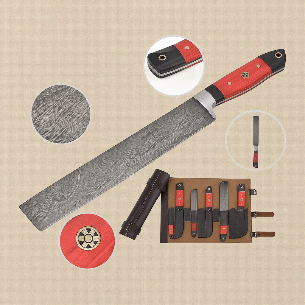 Hand-Forged Damascus Steel Kitchen Knife with Red Pakkawood Handle | Kitchen Knife | Toolsmith Ltd UK