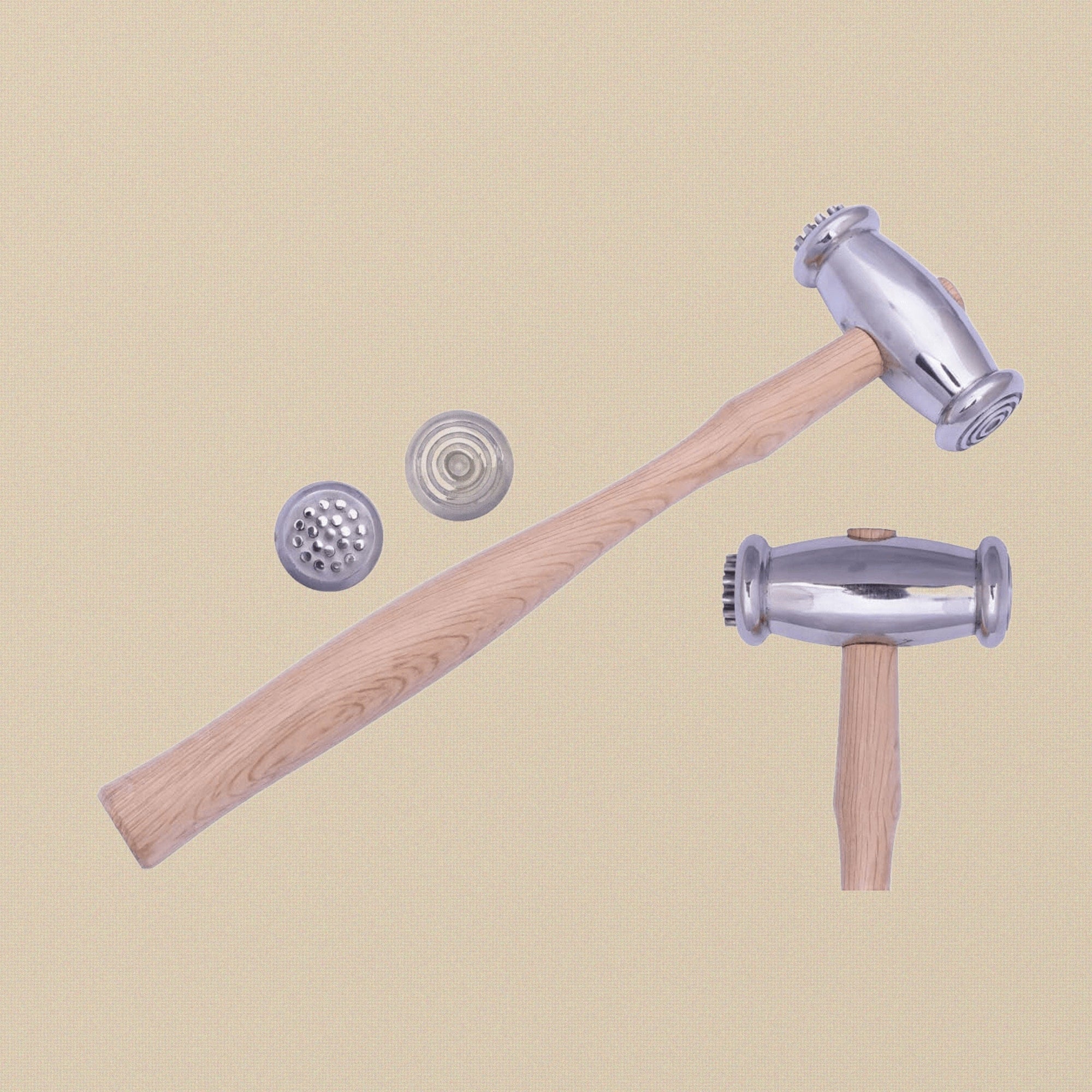 Dual Sided Texturing Hammer with Wide Circles and Dots, Metal Smithing Jewellery Tool for Repousse Work, Wooden Handle | Jewellery Making Tools | Toolsmith Ltd UK