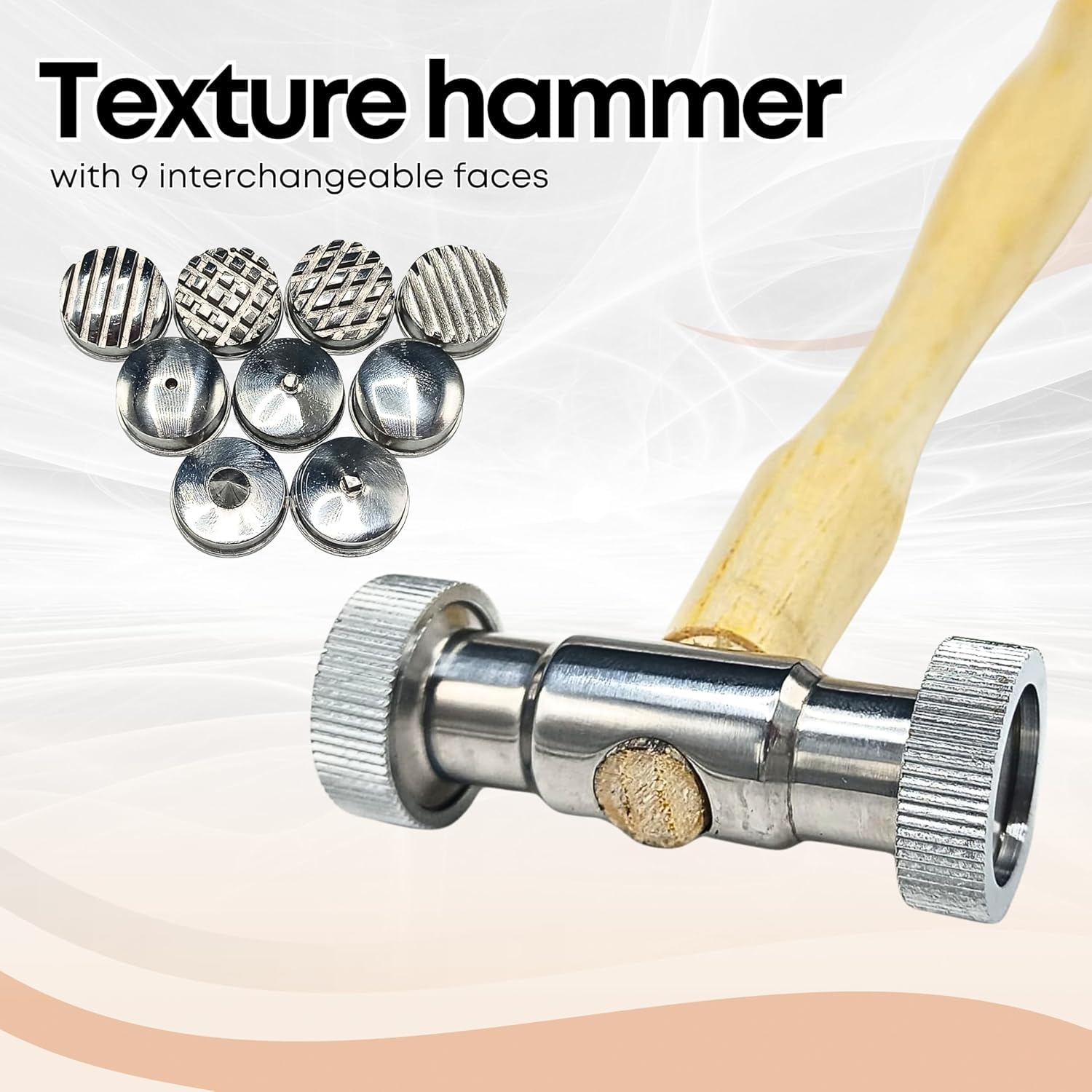 Metal Texturing Hammer with 9 Interchangeable Pattern Faces, Professional Metalworking Tool with Wood Handle | Jewellery Making Tools | Toolsmith Ltd UK