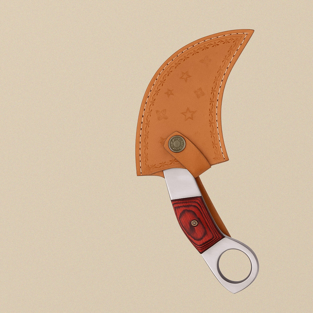 Karambit Knife with 5-Inch Raindrop Damascus Blade and Red Pakkawood Handle | Knife | Toolsmith Ltd UK