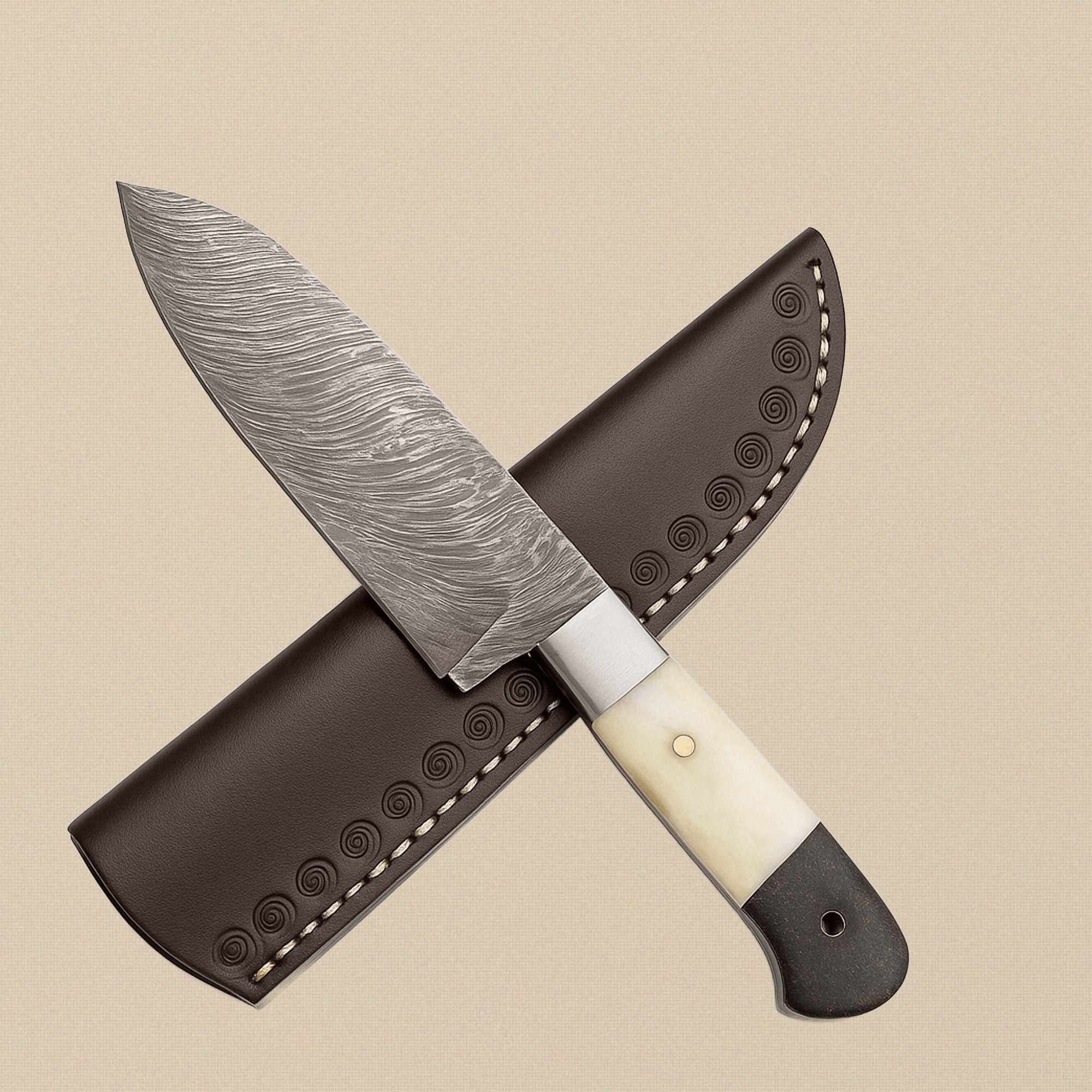 8-Piece Damascus Steel Chef Knife Set with Camel Bone & Micarta Handles and Leather Sheaths | Knife Set | Toolsmith Ltd UK