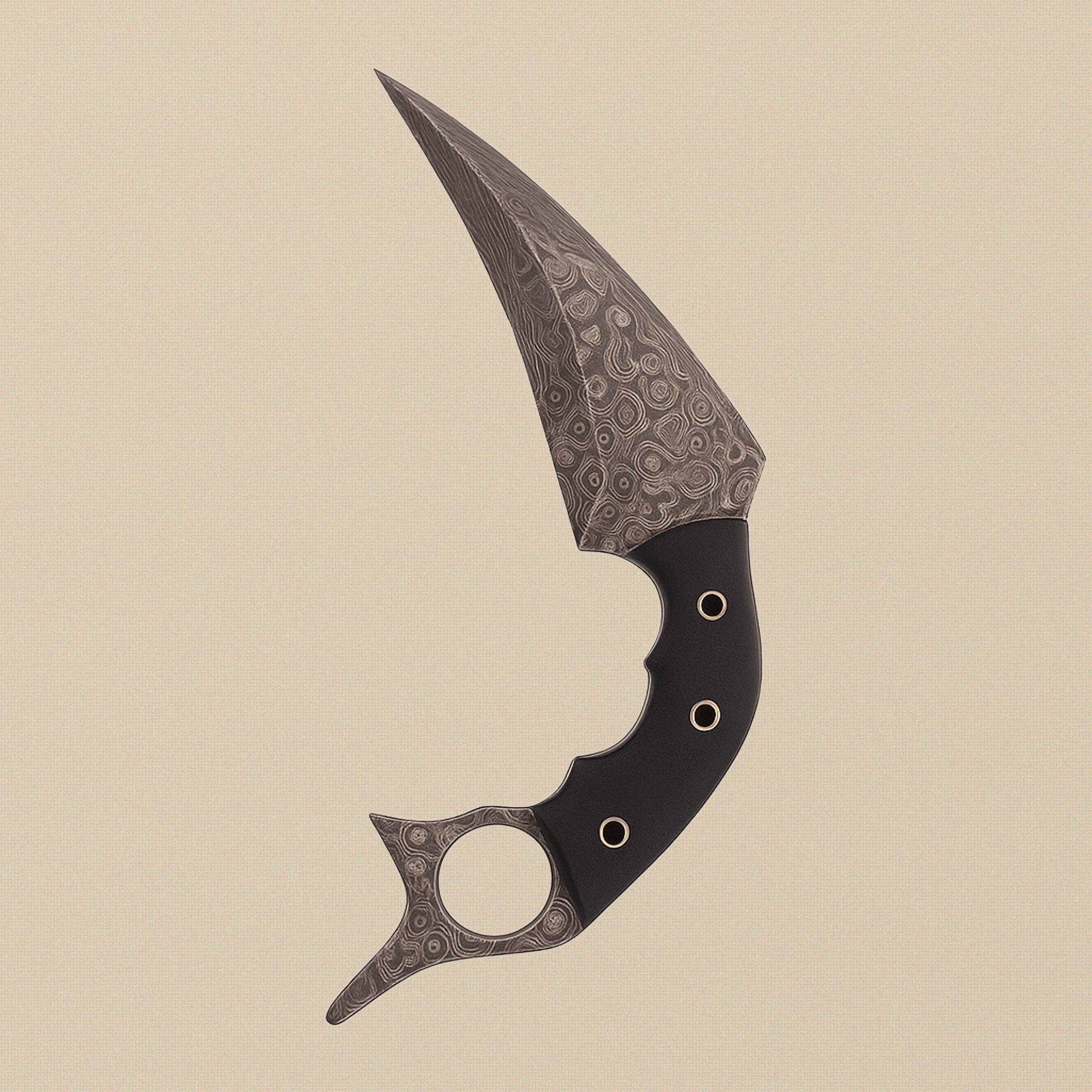 Hand-Forged Karambit Knife in Raindrop Damascus Steel with Black Micarta Handle | Knife | Toolsmith Ltd UK