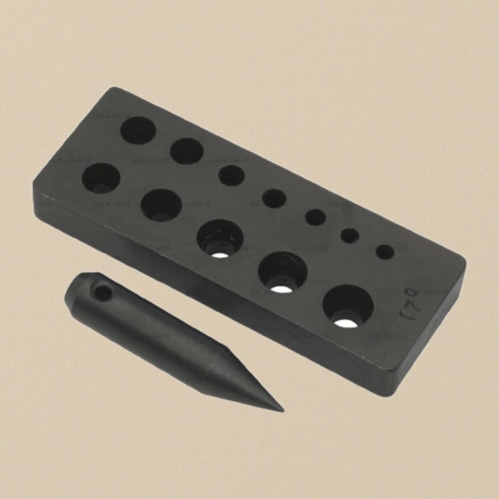 Jewellery Forming Plate with 17 Degree Punch, 12 Collet Holes 3mm to 19mm, Black Carbon Steel, Jewellery Making Tool Block | Jewellery Making Tools | Toolsmith Ltd UK