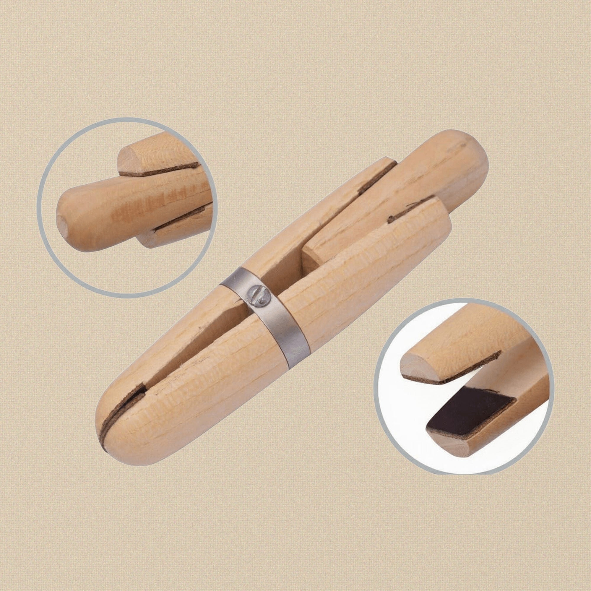 Premium Double Ended Wooden Ring Clamp with 1" Leather Jaws, Durable Hardwood Jewellery Crafts Making Tool with Stopper | Jewellery Making Tools | Toolsmith Ltd UK