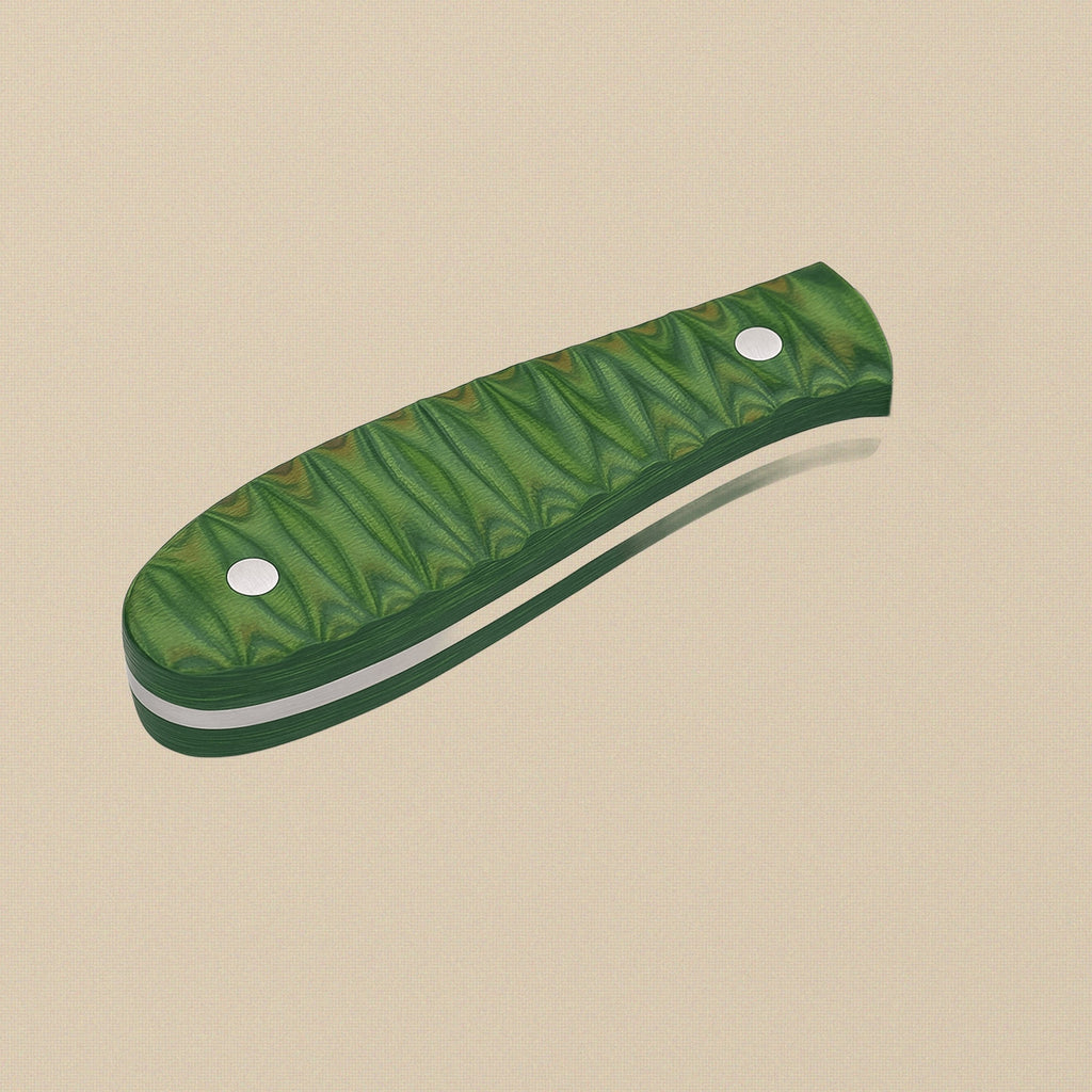 Forged D2 Steel Skinner Knife, 114mm Textured Blade, with Green Pakkawood Handle and Sheath | Knife | Toolsmith Ltd UK