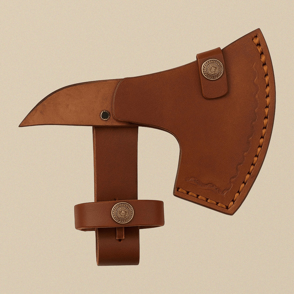 Double-Edged Damascus Steel Axe, 19-inch / 483mm, with Walnut Wood Handle and Leather Sheath | Axe | Toolsmith Ltd UK