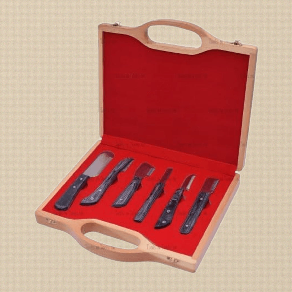 Black Colour 6-Piece Pets Grooming Stripping Knife Set, Brush/ Combs with Wooden Storage Box for Dogs and Cats, Right-Handed Design | Pet Grooming Tools | Toolsmith Ltd UK