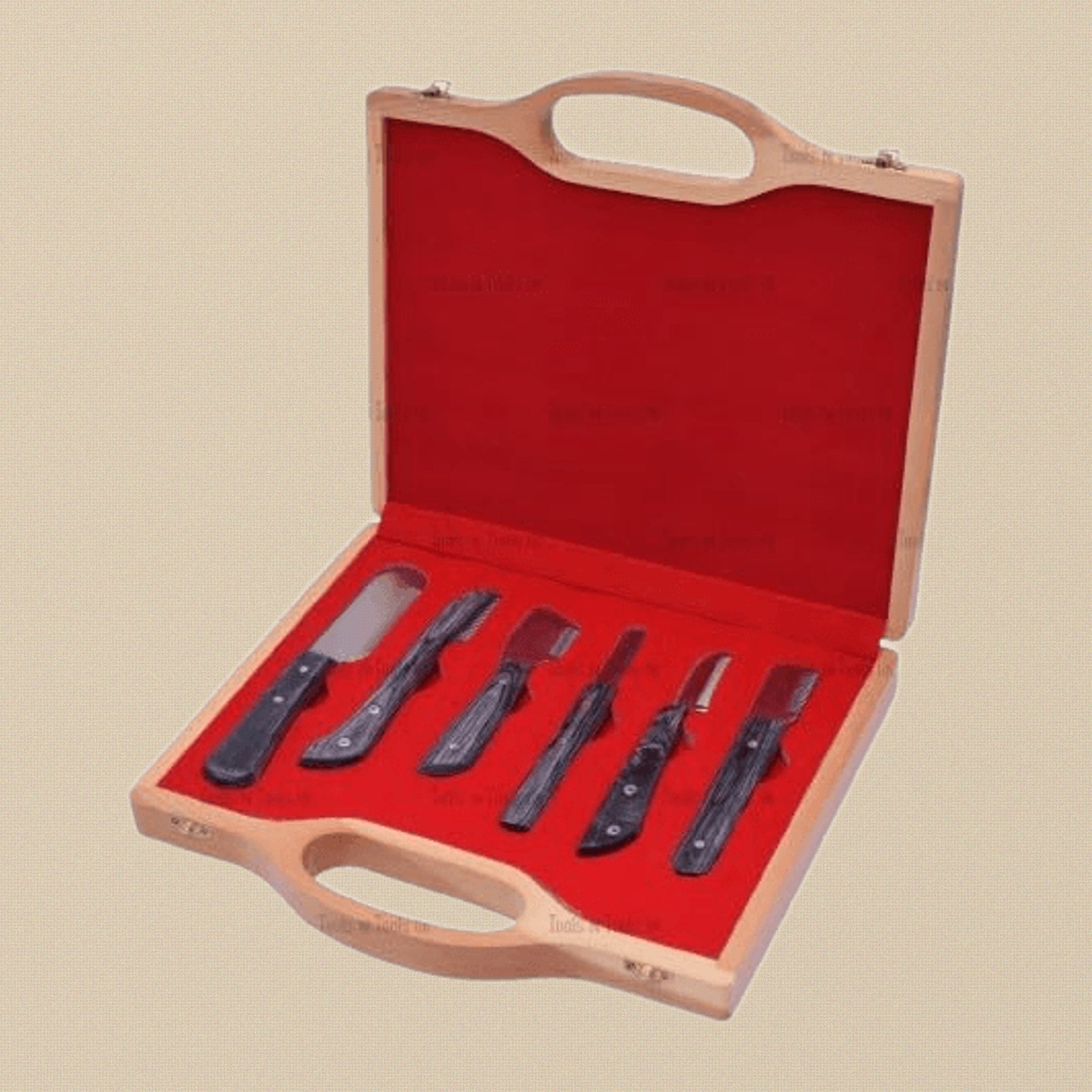 Black Colour 6-Piece Pets Grooming Stripping Knife Set, Brush/ Combs with Wooden Storage Box for Dogs and Cats, Right-Handed Design | Pet Grooming Tools | Toolsmith Ltd UK