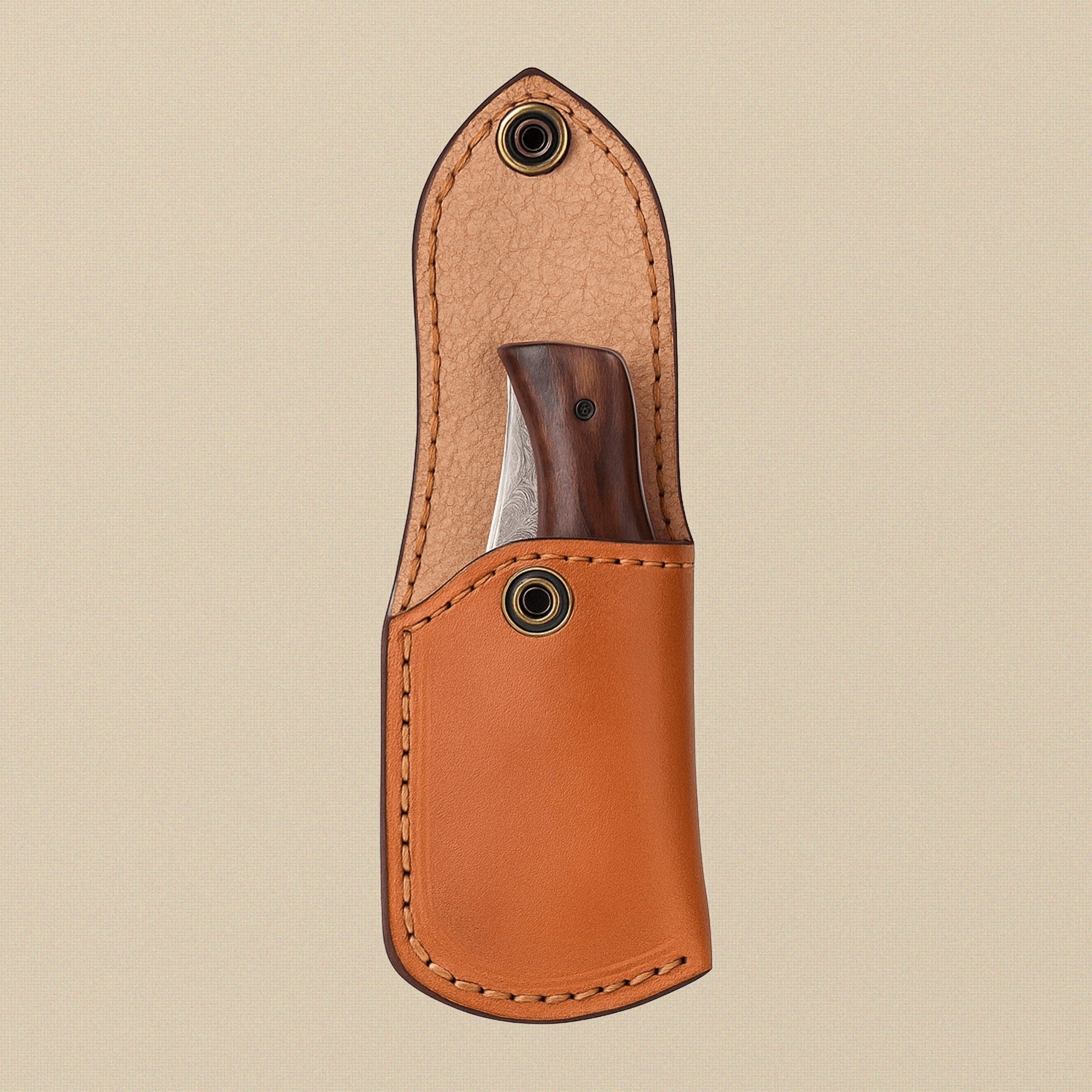 Ram-Horn Handled Damascus Folding Knife with Fire Pattern Blade & Sheath, 7.5-inch | Folding Knife | Toolsmith Ltd UK