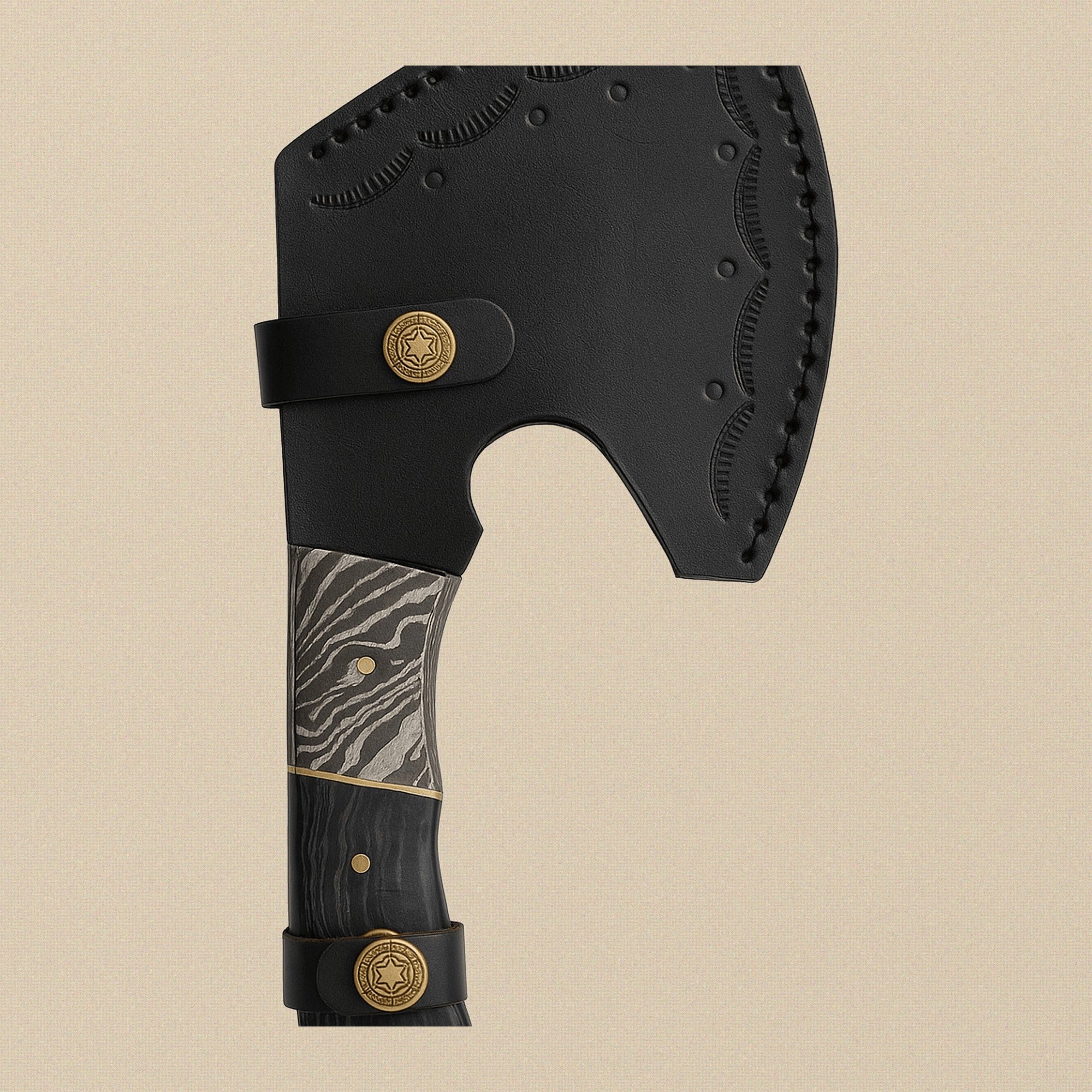 Damascus Steel Axe, 11-inch (279 mm), with Wood Handle and Leather Sheath | Axe | Toolsmith Ltd UK