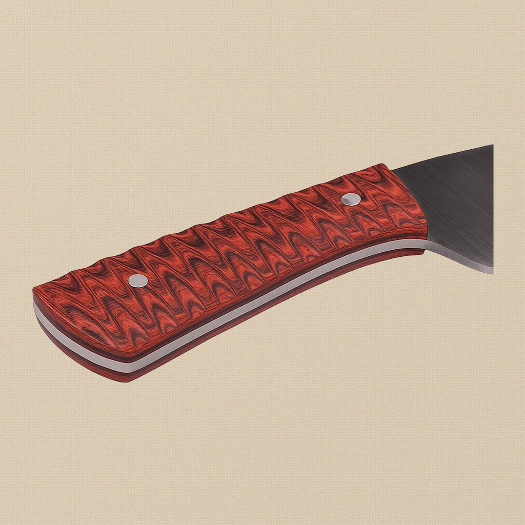 Hand-Forged D2 Steel Skinner Knife with Red Pakkawood Handle and Leather Sheath | Utility Knife | Toolsmith Ltd UK