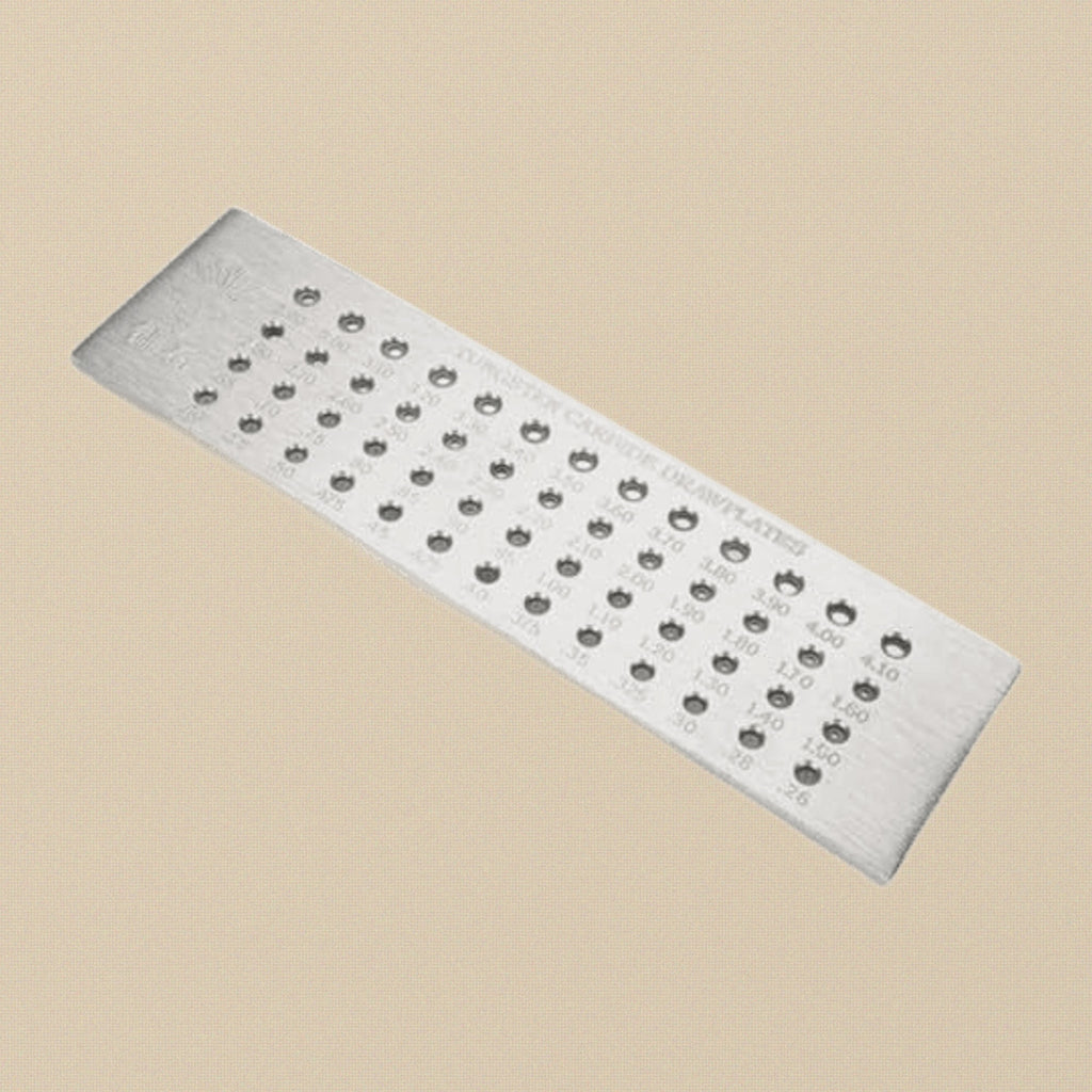Tungsten Carbide Wire Draw Plate, Premium Jewellery Tool, 52 Holes, 0.26-4.10 mm Range, Professional Wires & Metal Working Equipment, 20.3x 5.6x 0.5 cm | Jewellery Making Tools | Toolsmith Ltd UK