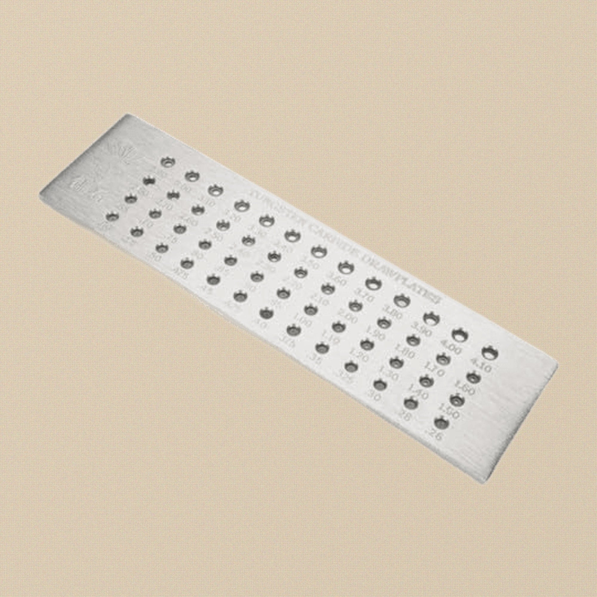 Tungsten Carbide Wire Draw Plate, Premium Jewellery Tool, 52 Holes, 0.26-4.10 mm Range, Professional Wires & Metal Working Equipment, 20.3x 5.6x 0.5 cm | Jewellery Making Tools | Toolsmith Ltd UK