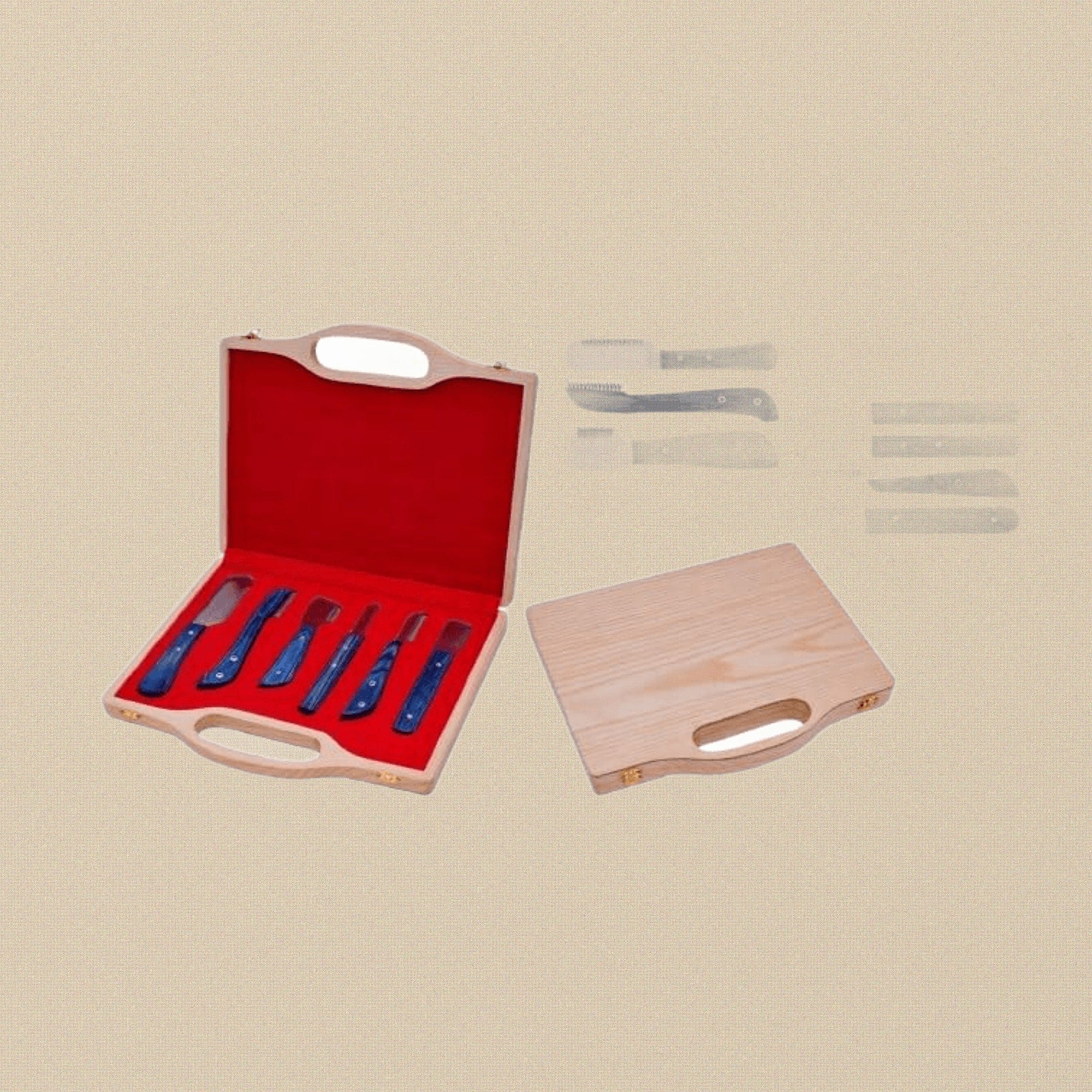 Blue Colour 6-Piece Pets Grooming Stripping Knife Set, Stainless Steel Combs/ Brushes with Wooden Storage Box for Dogs and Cats, Right-Handed Design | Pet Grooming Tools | Toolsmith Ltd UK