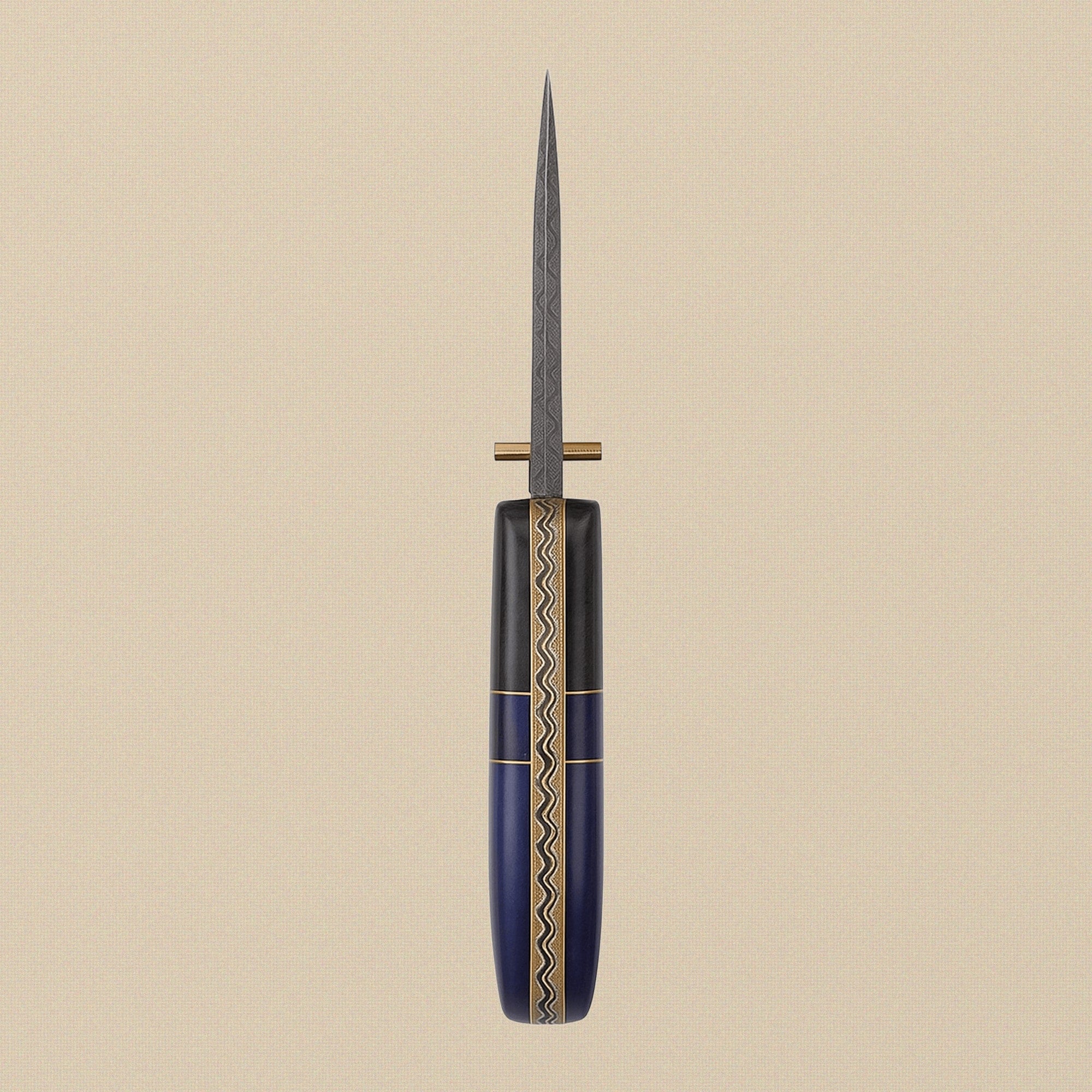 Damascus Steel Folding Knife with Blue Camel Bone Handle & Sheath, 191mm (7.5") | Folding Knife | Toolsmith Ltd UK