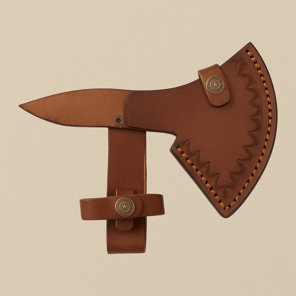 Double-Edged Damascus Steel Axe, 19-inch / 483mm, with Walnut Wood Handle and Leather Sheath | Axe | Toolsmith Ltd UK
